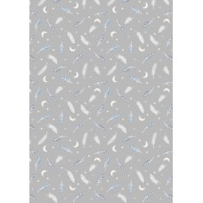 Lewis & Irene Enchanted - Feathers and stars on grey, with silver metallic