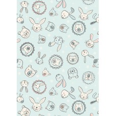 Lewis & Irene Bella Bunny and Bear - Bella and bear faces on pale blue