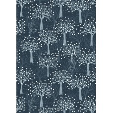 Lewis & Irene Secret Garden - Owl orchard on dark blue with pearl elements 